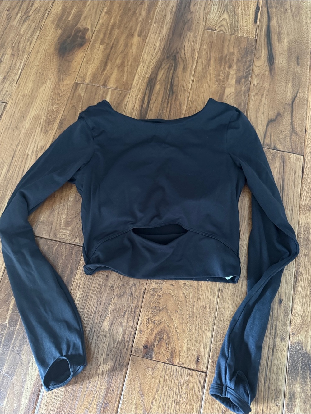 Black Long-Sleeve Crop Top with Back Cutout - Women